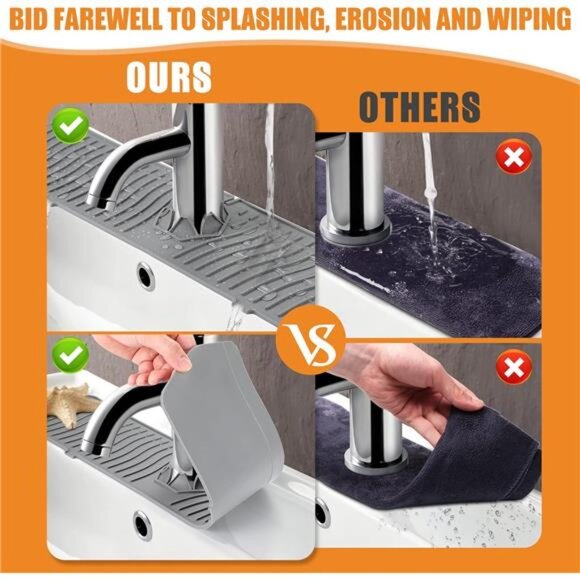 COBETE Kitchen Sink Splash Guard, 24in Faucet Mat Splash Catcher, Handle Drip - Picture 4 of 8